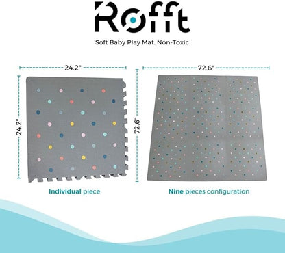 Soft Non-Toxic Baby Play Mat XXL, Toddler Playmat, Colorful Jigsaw Puzzle PlayMat, Tiles 24 x 24 Foam Floor Mats for Kids & Babies | EVA Foam Interlocking Tiles for Nursery, Playroom (Grey 9 PCS)