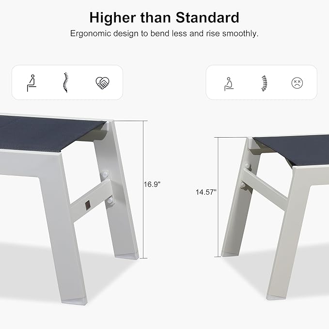 PURPLE LEAF Outdoor Chaise Lounge Set Oversize Adjustable Sunbathing Recliner Extra Wide Lounge Chairs with Side Table for Poolside Beach Outside Patio Aluminum Chaise Lounger Navy Blue 2 Sets