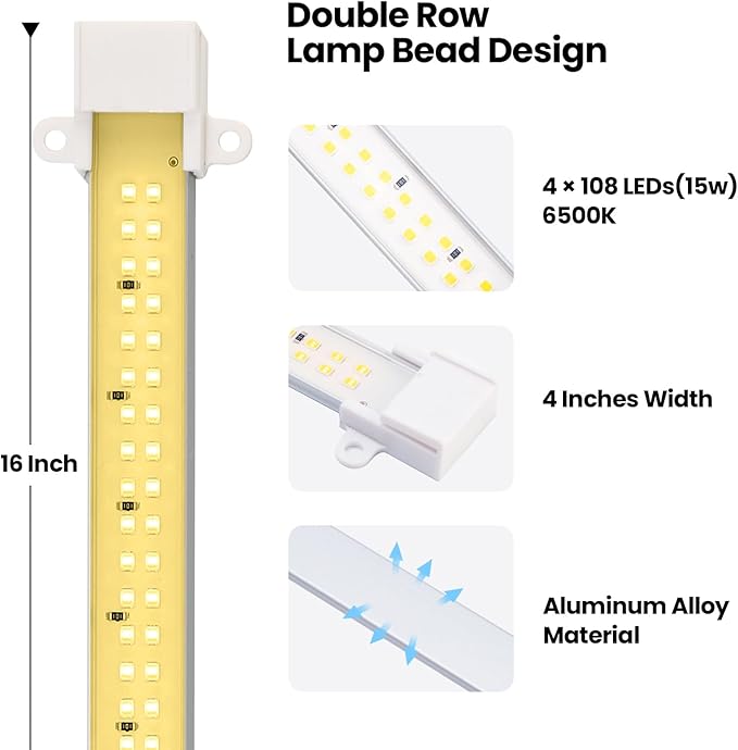 Mosthink Grow Lights for Indoor Plants Full Spectrum, 4 Packs Grow Light Strips with Auto Timer 3/6/12H, Dimmable Plant Growing Lamp for Indoor Greenhouse,Seedling,432 LEDs (16 Inches)