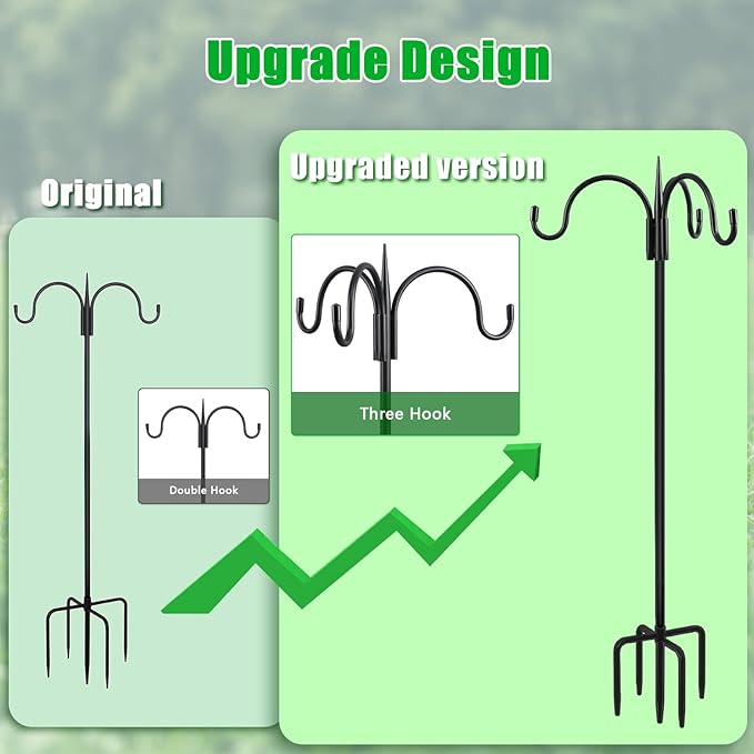 FEED GARDEN [Upgrade Version 76 Inch Three Shepherd Hooks for Outdoor,Bird Feeder Pole with 5 Prong Base, Adjustable Shepard Hooks for Hanging Plant, Solar Lanterns, Wind Chimes, 2 Pack