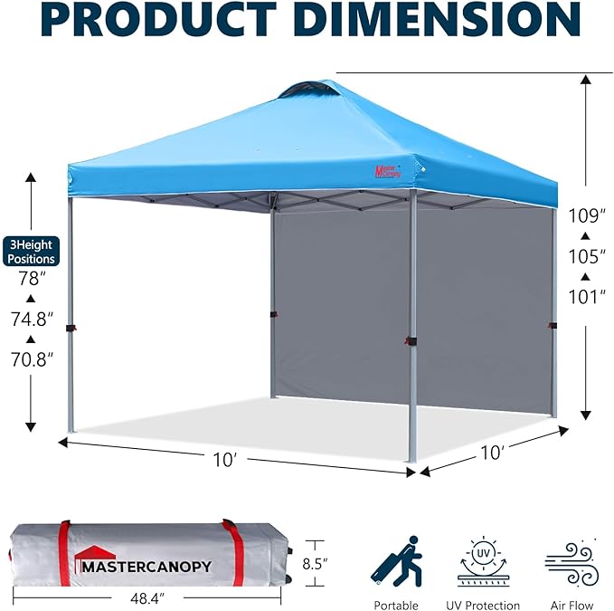 MASTERCANOPY Durable Pop-up Canopy Tent with 1 Sidewall (10'x10',Sky Blue)