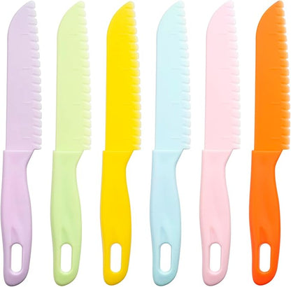 6 Pieces Plastic Kid Kitchen Knife Set, Reusable Nylon Chef Knife Children's Safe Cooking Knives for Baking, Fruit, Bread, Cake, Lettuce Knife, Salad Knife