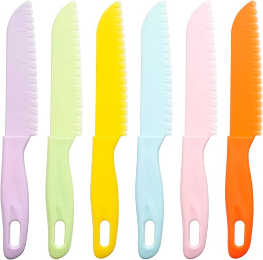 6 Pieces Plastic Kid Kitchen Knife Set, Reusable Nylon Chef Knife Children's Safe Cooking Knives for Baking, Fruit, Bread, Cake, Lettuce Knife, Salad Knife