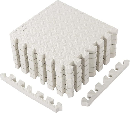 12 Tiles 12x12x1 inch EVA Interlocking Foam Floor Tiles Puzzle Exercise Mat Play Foam Mats for Boys Girls Baby Pets Home Classroom Nursery Gym (White)