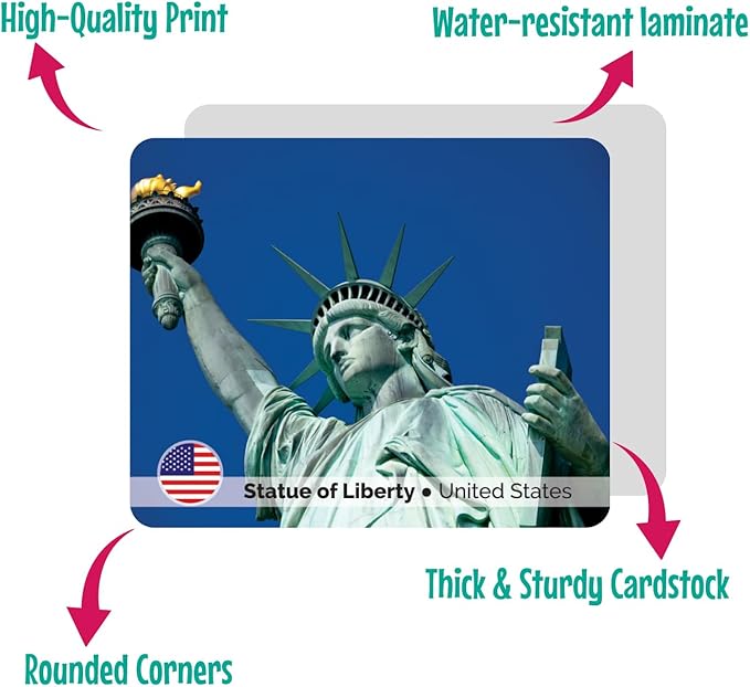 Menique Explore The World Memory Matching Game – 100 Cards (50 Pairs) with Famous Landmarks from 50 Countries – Includes Flag, Country & Place – Educational Geography Game + Informative Booklet