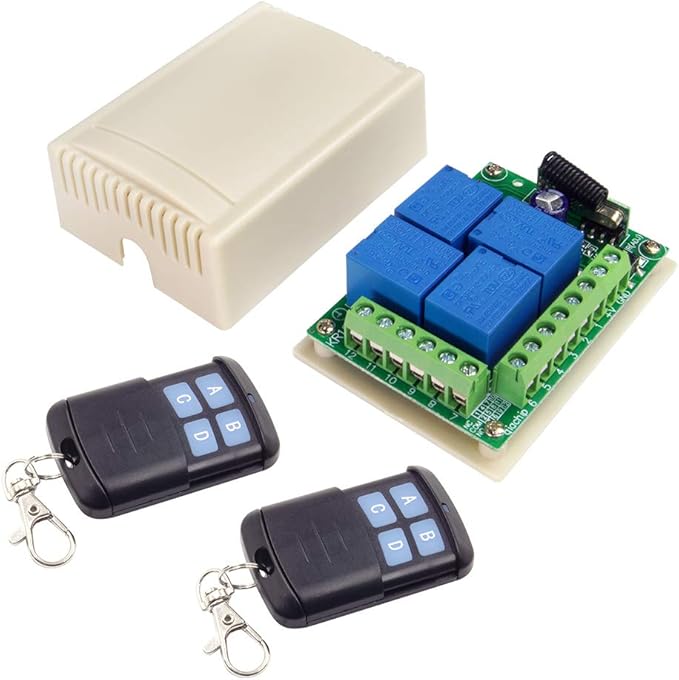 QIACHIP Universal 12V 4CH Wireless Relay Remote Module Switch RF 433Mhz with Remote Control Key Fob 2 Transmitters 1 Receiver for Light Garage Door Electric Gate,Momentary Toggle Latched(KR1204)