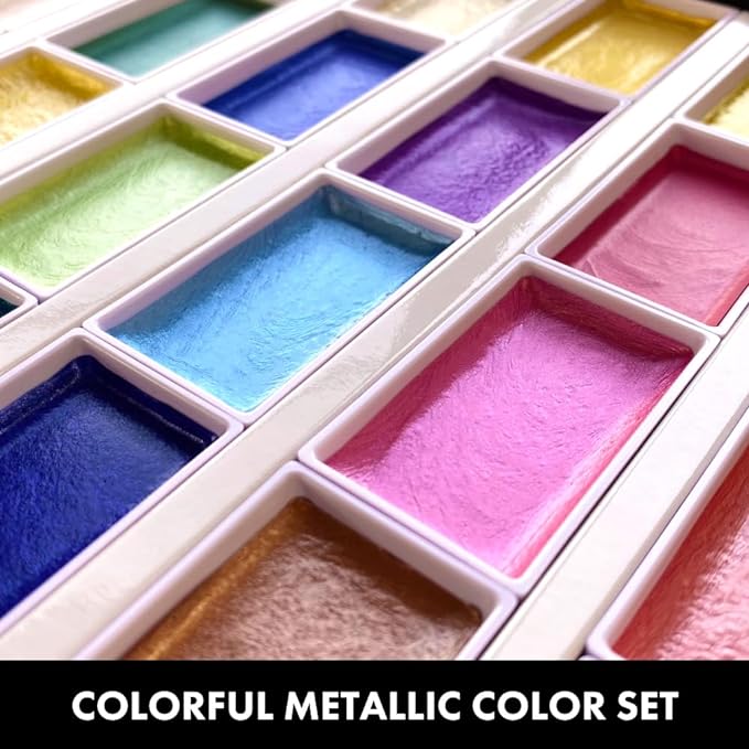 Kuretake GANSAI TAMBI Watercolor Paint Set 24 Glittery Colors - Metallic, Professional-quality art supplies for artists adult painting aketching, Non-Toxic, Made in Japan