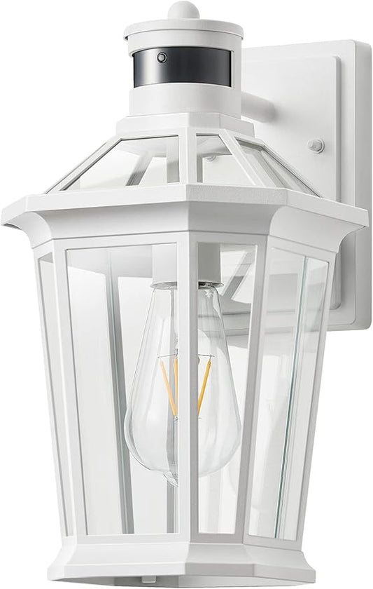 VIANIS Motion Sensor Outdoor Exterior Light Fixture, White Outdoor Porch Lights Wall Mount, Waterproof Dusk to Dawn Coach Lantern, Modern Outdoor Lights Fixtures for Garage, Front Door