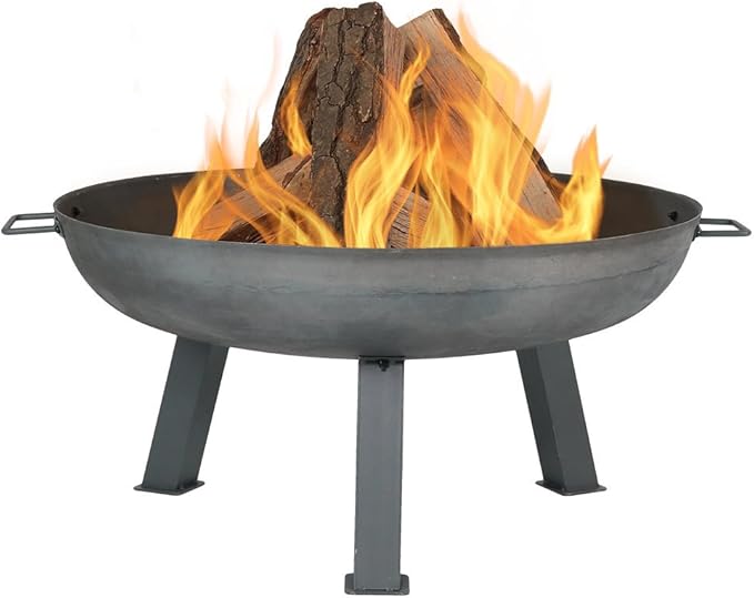 Sunnydaze 30-Inch Cast Iron Heavy-Duty Fire Pit for Outside - Wood-Burning Outdoor Fire Pit Bowl with Handles - Steel Finish