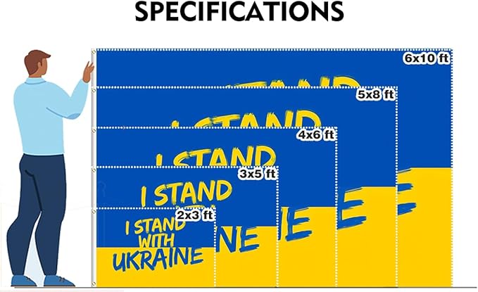 I Stand with Ukraine Flag 2x3FT Ukrainian National Polyester Banner With 2 Grommets Fade Resistant Vivid Color For Patriotic Festival Events Party Decoration
