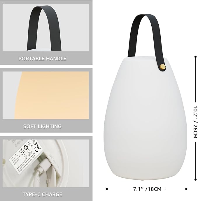 uuffoo Portable Outdoor Table Lamp, Dimmable Cordless Lamp with Remote and 7 RGB Colors IP44 Waterproof Hanging Lamp Indoor/Outdoor Night Lamp Lantern for Bedroom Garden Dining Camping