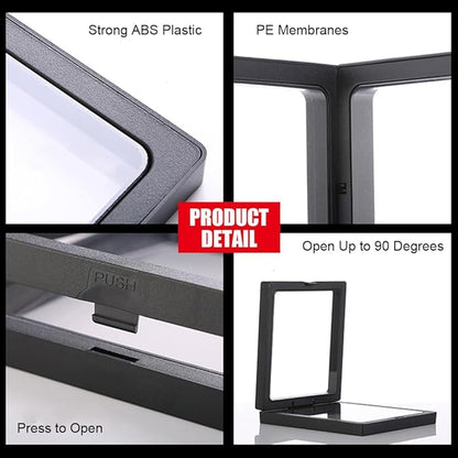 6 Pcs 3D Floating Display Case Frame Display Holder Stands Inner Round Transparent PE Film Storage Box for Jewelry Challenge Coin Medal Antique 3.5 x 3.5 x 0.8 Inches Black and White