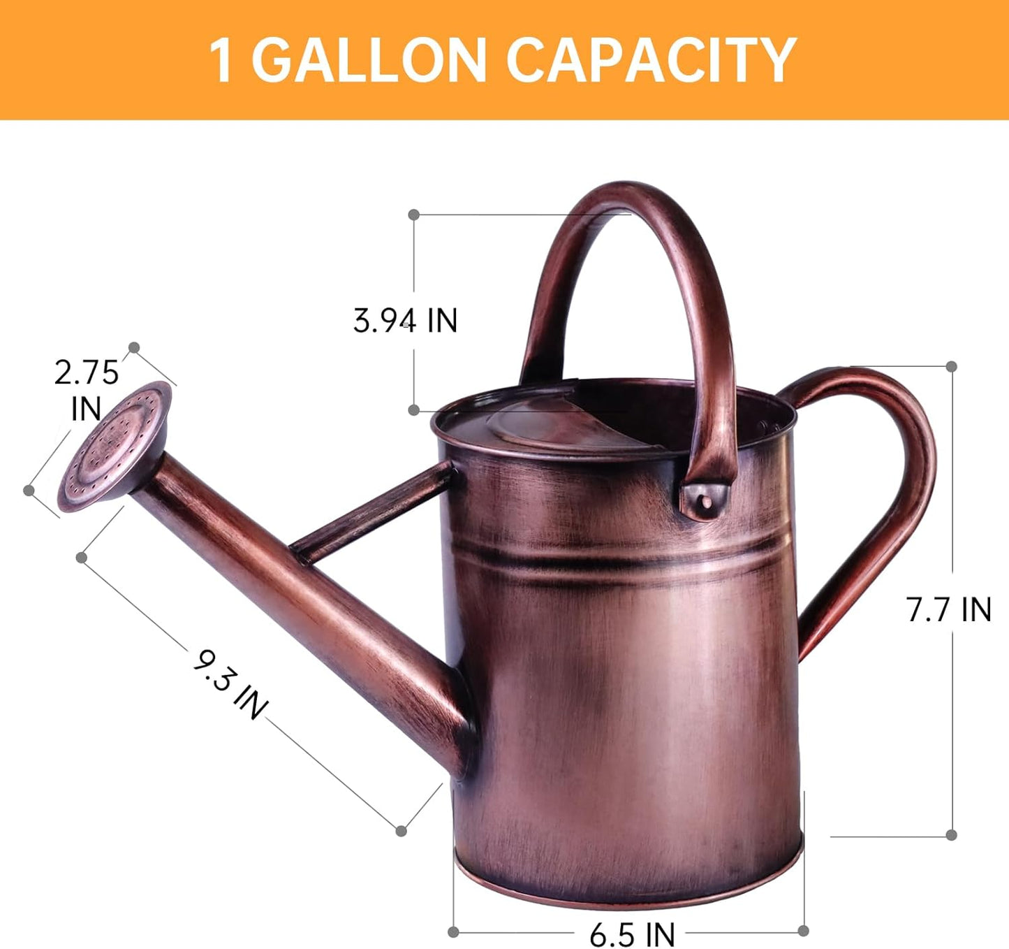 Metal Watering Can for Outdoor Plants, 1 Gallon Galvanized Steel Watering Can with Removable spout for Outdoor & Indoor Use, Perfect for Garden Flower, Houseplants, Copper
