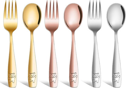 6 Piece Stainless Steel Kids Silverware Set,Toddler Utensils,Children Safe Food Grade Forks and Spoons,Mirror Polished, Dishwasher Safe
