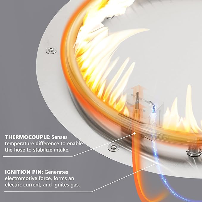 COSIEST 31.5-inch Round Fire Pit, Magnesium Oxide Outdoor Propane Fire Table, CSA Certified, 40,000 BTU Stainless Steel Burner, Free Lava Rocks, Fits 20lb Tank Inside