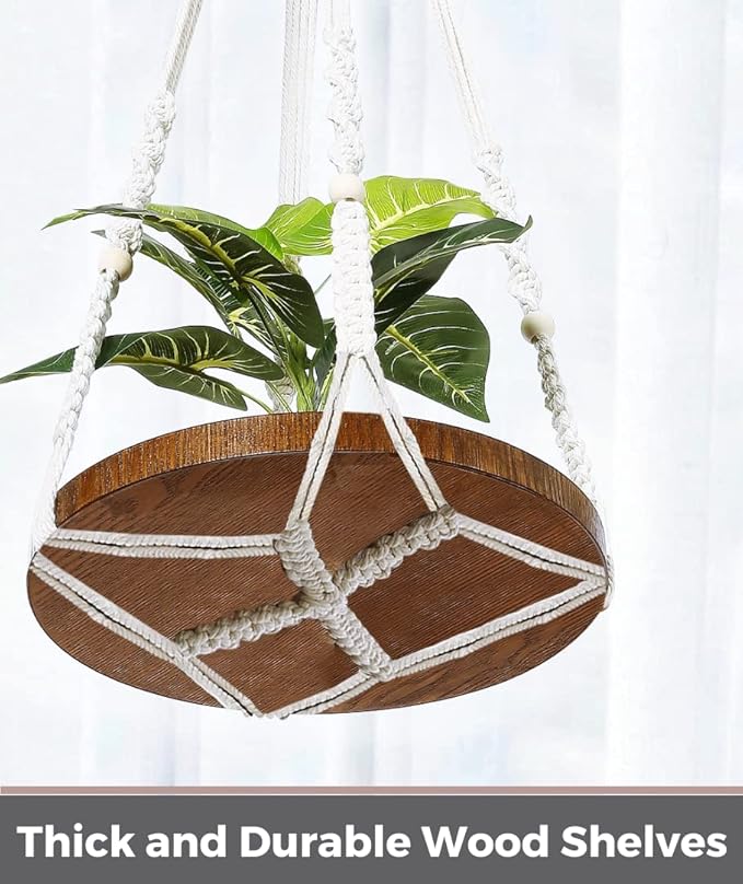 2 Pack Macrame Plant Hanger | Plant Hanger Indoor, Hanging Planter Shelf | Hanging Planter (Beige) (1 Large + 1 Medium)