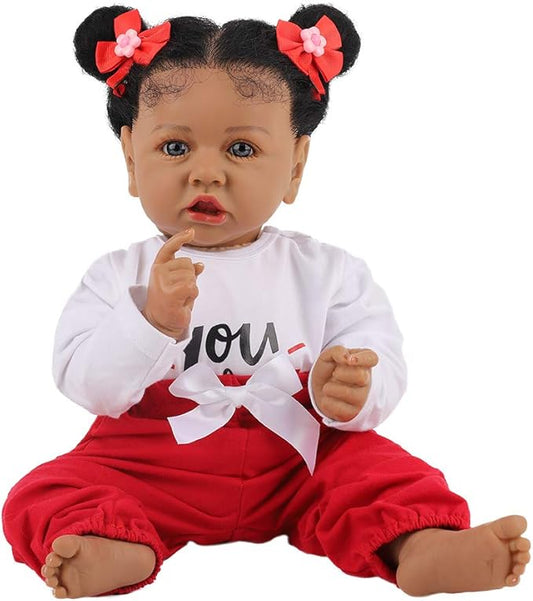 HOOMAI Lifelike Reborn Baby Dolls with Soft Body African American Realistic Girl Doll 22.8 Inch Best Birthday Gift Set