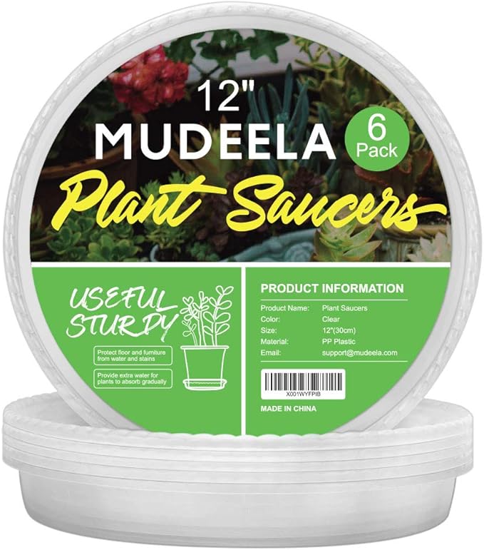 MUDEELA Plant Saucer 6 Pack of 12 inch, Durable Plastic Plant Trays for Indoors, Clear Plastic Flower Plant Pot Saucer, Made of Thicker, Stronger Plastic, with Taller Design