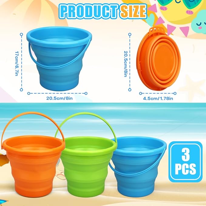 Collapsible Bucket Sandbox Kit Toys for Kids, Foldable Bucket Multi Purpose Sand Pail for Garden Planting Washing Camping Fishing, Beach Essential Travel Toys Summer Activity Fun