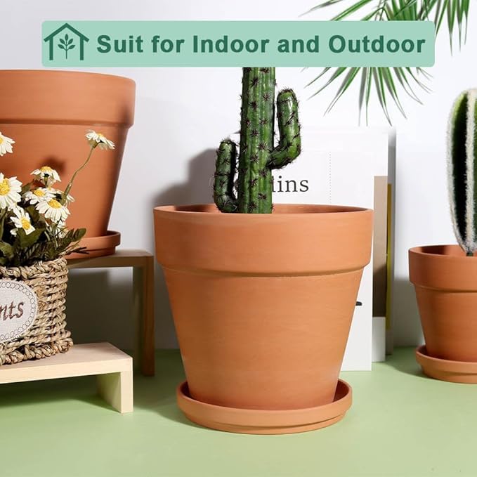 vensovo 8 Inch Clay Pot for Plant with Saucer - 2 Pack Large Terra Cotta Plant Pot with Drainage Hole, Clay Planters Pot, Terracotta pot for Indoor Outdoor Plant