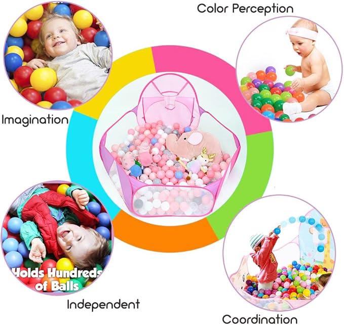 Eocolz Kids Ball Pit Large Pop Up Childrens Ball Pits Tent for Toddlers Playhouse Baby Crawl Playpen with Basketball Hoop and Zipper Storage Bag, 4 Ft/120CM, Balls Not Included (Pink)