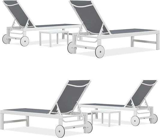 PURPLE LEAF Outdoor Chaise Lounge Staight Legs Adjustable Sunbathing Recliner with Side Table Navy Blue 2 Sets