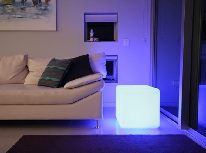Mr.Go 14-Inch Color Changing LED Cube Light Stool, Glow Cube Seat for Kids, Modern LED Light Side Table, 16 RGB Colors LED Mood Lighting, Ideal for Home Garden Patio Bar Pool Party Decorative Lighting
