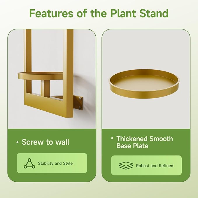 Picture Frame Wall Plant Holder, Metal Window Plant Shelves Plant Holder for Indoor Plants, Hanging Wall Planters Wall-Mounted Plant for Home, Office, and Garden (Gold, 3PCS)