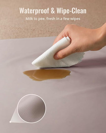 Blissful Diary Vegan Leather Baby Play Mat, Waterproof and Wipe-Clean, 67"x51" Large & Thicken Foam Playmat for Infants and Toddlers, Brown Gray