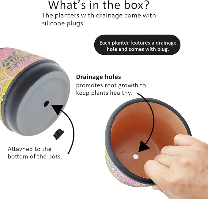 DeeCoo 3 Piece Ceramic Plant pots with Drainage Holes, 5.7/4.7/3.5/inch, Modern Decorative Indoor/Outdoor Flower Pots Set For Plants Lilies, Cacti, Succulents, Snakes, and Bamboo (Black)