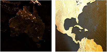 artgeist Textured Canvas Wall Art World map 35x24 in - 1pcs Painting Canvas Prints Picture Artwork Image Framed Contemporary Modern Wall Home Map Continent Sun Abstract k-C-10000-b-a