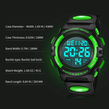 Kids Watch,Boys Watch for 3-15 Year Old Boys,Digital Sport Outdoor Multifunctional Chronograph LED 50 M Waterproof Alarm Calendar Analog Watch for Children with Silicone Band,Kids Gift