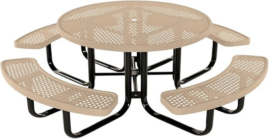 Coated Outdoor Furniture Heavy-Duty Portable Outdoor Kids Table with Umbrella Hole, Punched Steel Kids Picnic Table, Commercial-Grade, Made in America (46 In, Round, Childrens, Tan)