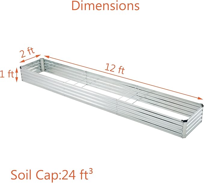 12x2x1ft(2 Pack) Galvanized Raised Garden Bed,Outdoor Planter Box Metal Patio Kit Planting Bed for Vegetables Flowers and Succulents,Silver
