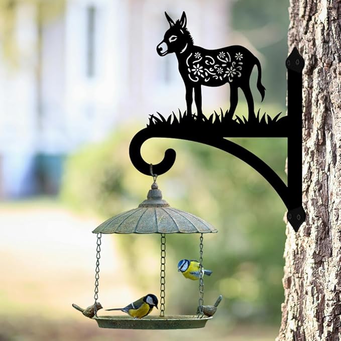 peacoblue Iron Plant Hangers Hooks for Outdoor Indoor Hanging Plants Flower Fern Pots Lantern Bird Feeder Wind Chime,12"x15.7" Weather Resistant Metal Wall Holder for Porch Garden Farmhouse(Donkey)