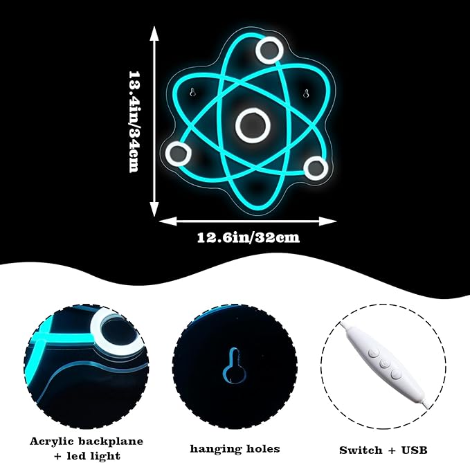Molecule Neon Sign Blue White Led Neon Lights Neon Bar Signs for Wall Decor USB Light Up Sign Neon Molecular Structure Signs for Boys Room Party Kids Room Birthday