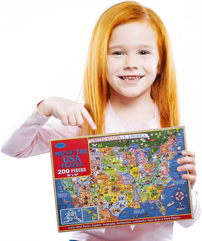 200 Pieces United States Map Jigsaw Puzzle for Kids Ages 4-8, USA Map Puzzle for Kids and Older Floor Puzzles Toddler Geography Educational Toys for Boys, Girls & Adults