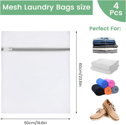 4Pcs Laundry Bags Mesh Wash Bags, 20 X 24 Inches Large Mesh Laundry Bags, Durable Delicate Laundry Bag for Travel, College, Dorm, Family And Apartment Dwellers, White