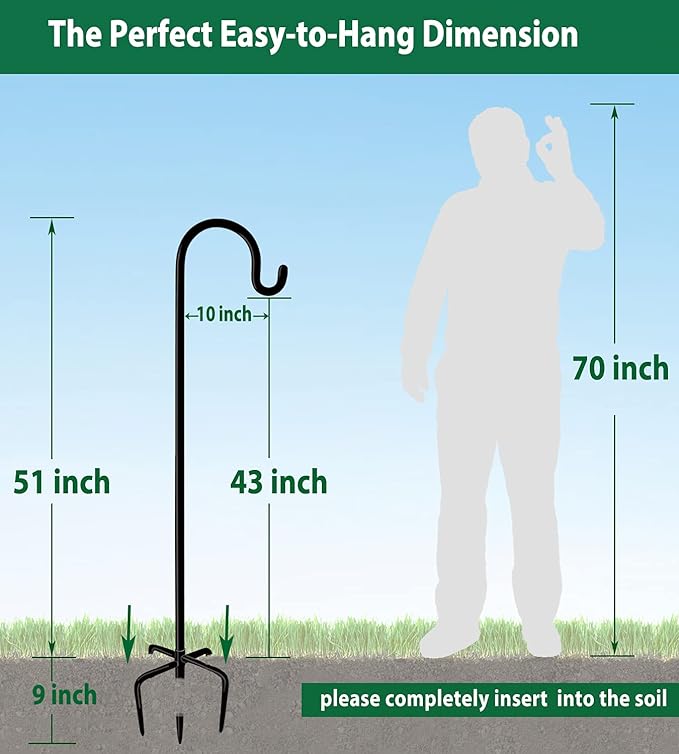 Artibear Adjustable Outdoor Shepherd Hook Stand with 5 Prong Base, 60 Inches Tall 3/5 in Thick, Shiny Black (1 Packs)