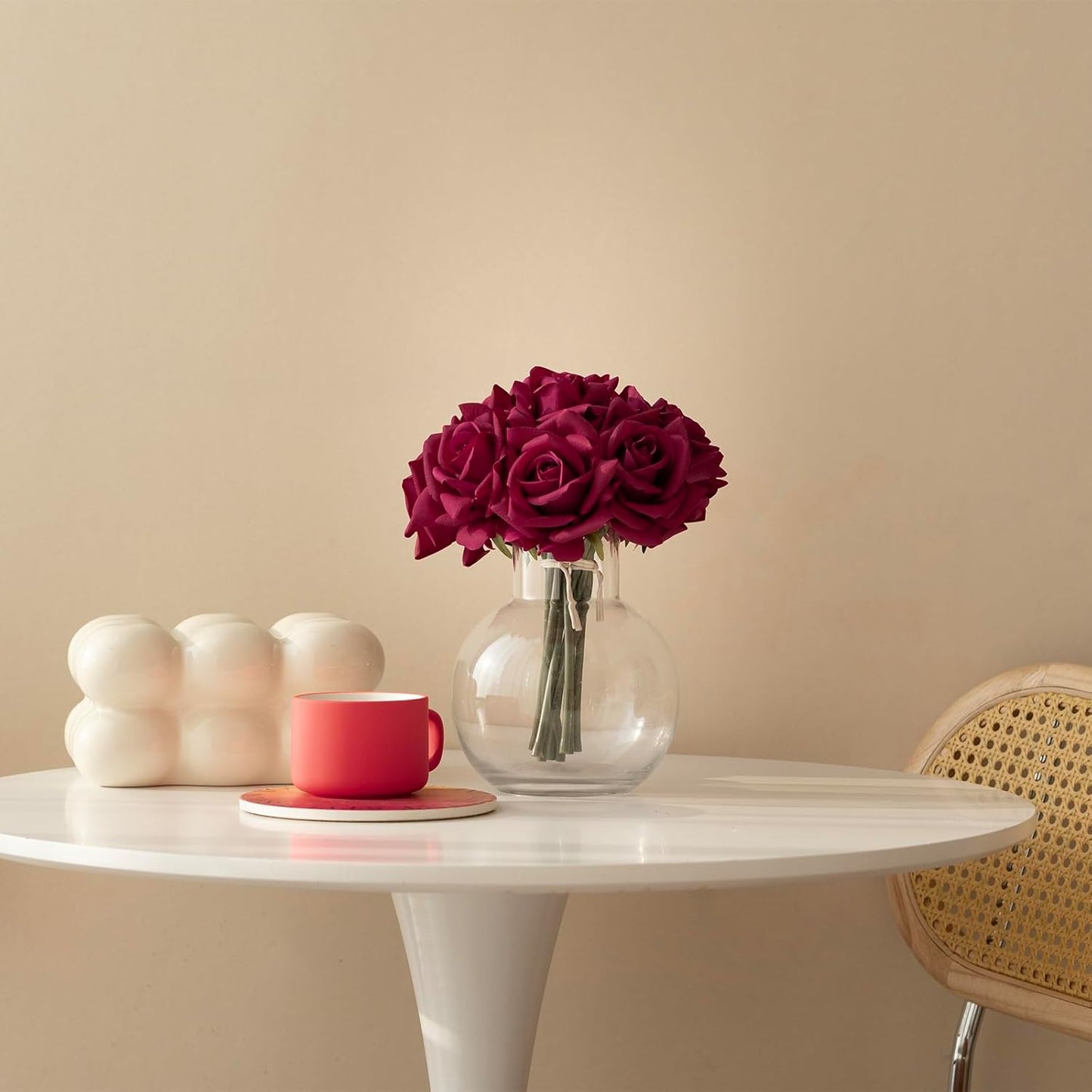 Artificial Roses Single Stem 10pcs Fake Silk Flower Arrangement Bouquet Real Touch for Home Party Wedding Decoration(Rose red)