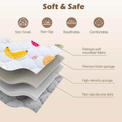 Baby Play Mat for Floor 50x50, Activity Mat, Thicken Soft Fabric Foam Play Mat for Baby, Washable Non-Slip Cushioned Crawling Mat for Babies, Infants, Toddlers（White Fruit