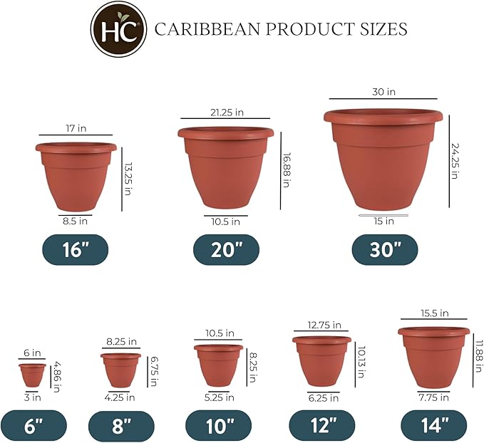 The HC Companies 16 Inch Caribbean Planter - Lightweight Indoor Outdoor Plastic Plant Pot for Herbs and Flowers, Clay