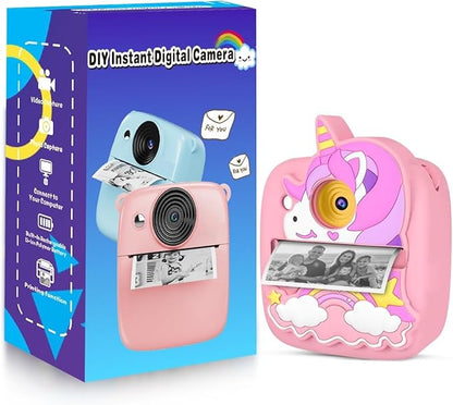 Kids Camera Instant Print, Christmas Birthday Gifts for Girls Age 3-8, 48MP &1080P Children Camera with Photo Paper, Portable Toy Instant Camera for Kids 3 4 5 6 7 8 9 10 Year Old Girls