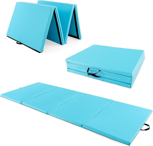 Giantex 4'x10'x 2" Gymnastics Mat, 4-Panel Folding Aerobics Exercise Mat w/Hook & Loop Fastener, Carrying Handle, Portable Tumbling Mat for Stretching Yoga Cheerleading Martial Arts