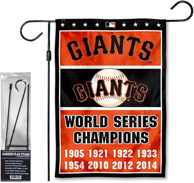WinCraft Giants 8 Time Champions Garden Flag with Stand Holder Flagpole