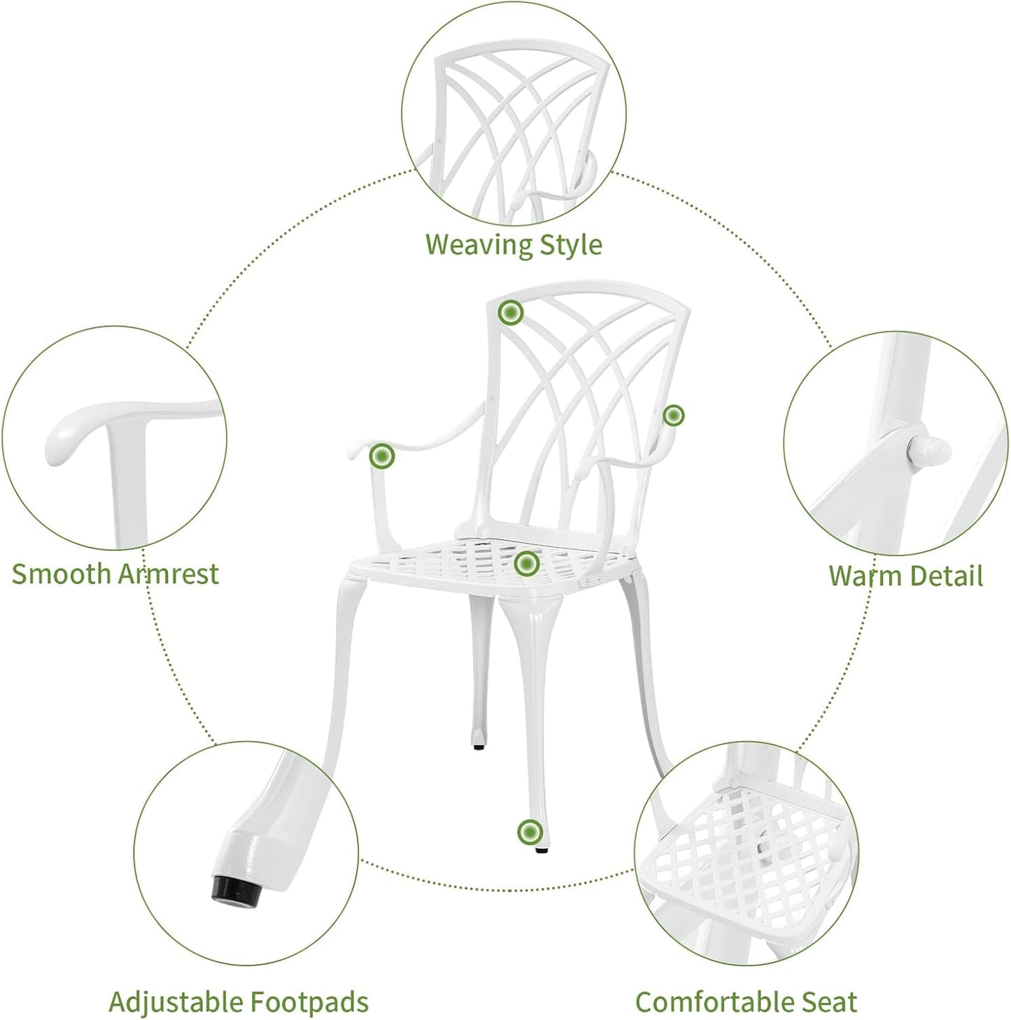 Bistro Table and Chairs Set of 2 for Garden, Bistro Set 3 Piece Outdoor, Cast Aluminum Patio Funiture Set, With Armrest
