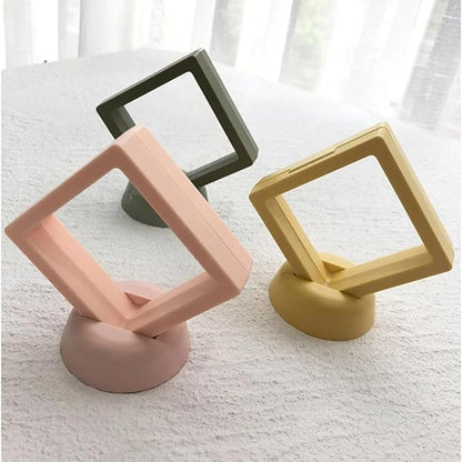 6 Pcs 3D Floating Display Case Frame Display Holder Stands Transparent PE Film Storage Box for Jewelry Challenge Coin Medal Antique 3.5 x 3.5 x 0.8 Inches (Style 2)
