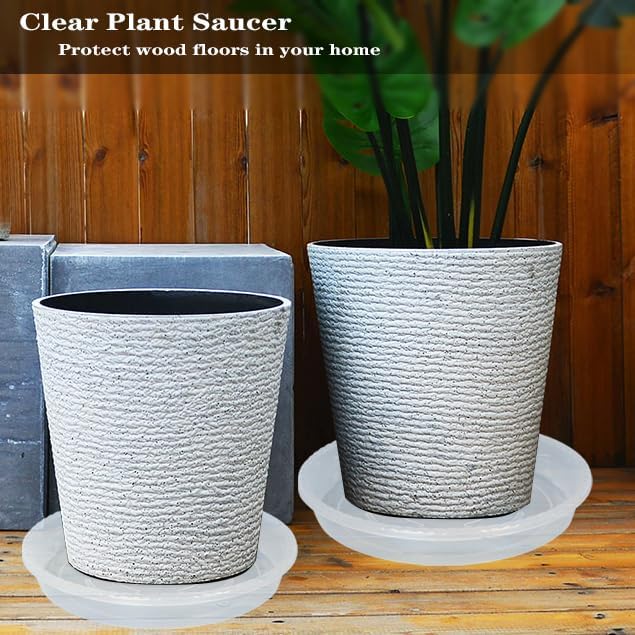 Plant Saucer 2 Pack of 12 inch, Clear Plastic Flower Plant Pot Saucer, Heavy Duty Plant Drip Trays Saucers for Indoor, Plant Water Tray for Planters