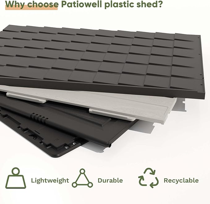 Patiowell 8 x 8 FT Plastic Outdoor Storage Shed with Floor, Resin Shed with Window and Lockable Door for Garden, Backyard, Tool Storage Use, Easy to Install in Beige (Kick-it Shed)