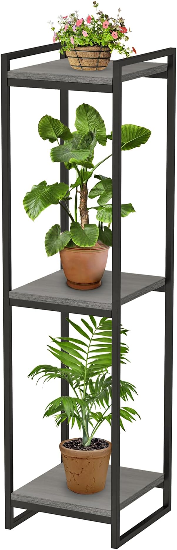 45" Tall Plant Stand Indoor, 3-Tier Modern Plant Shelf Corner Flower Pot Holder Organizer for Living Room Balcony Garden, Oak Grey